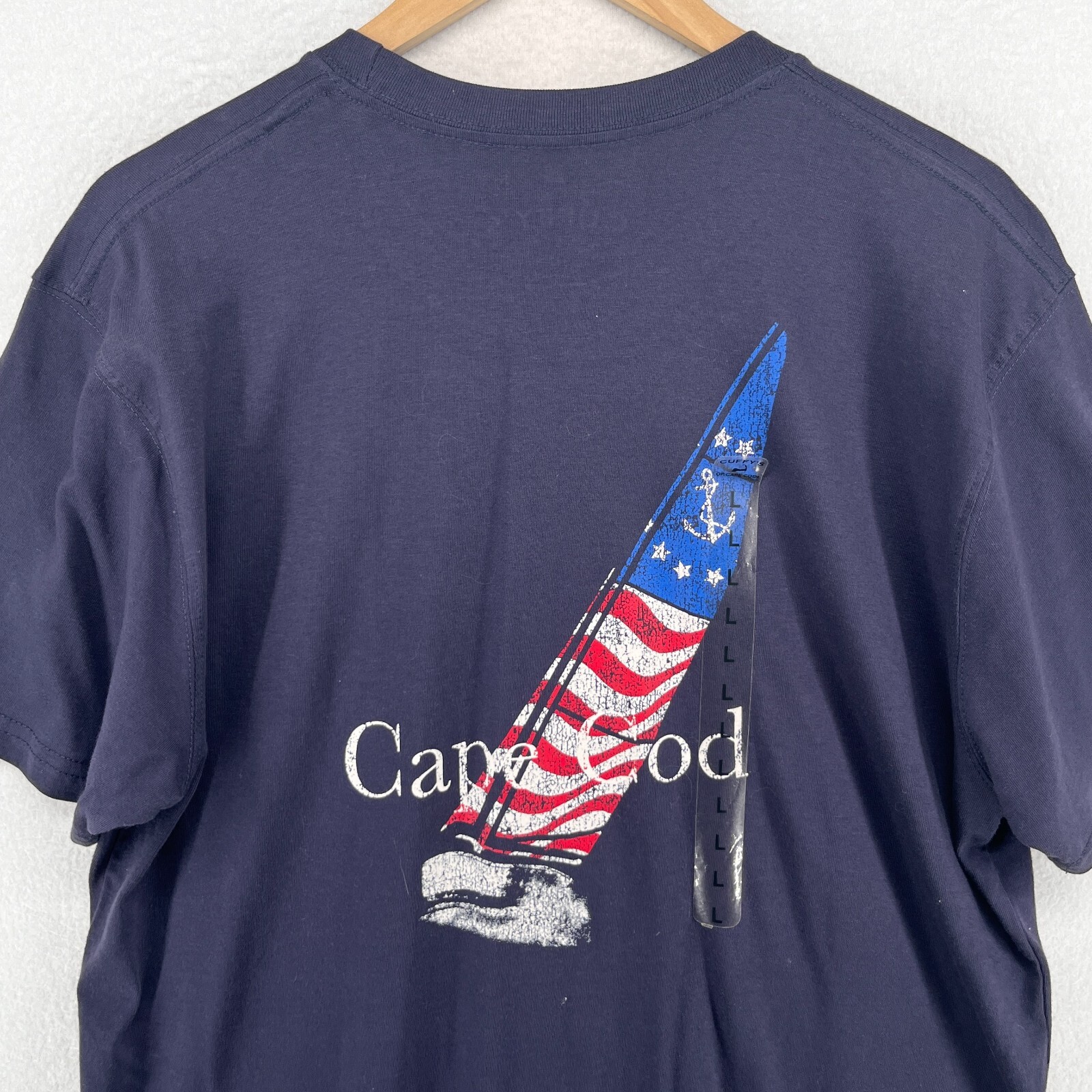 CUFFY Shirt Adult L Cape Cod Yacht Ensign Sailboat Nantucket Cotton Blue NEW gallery