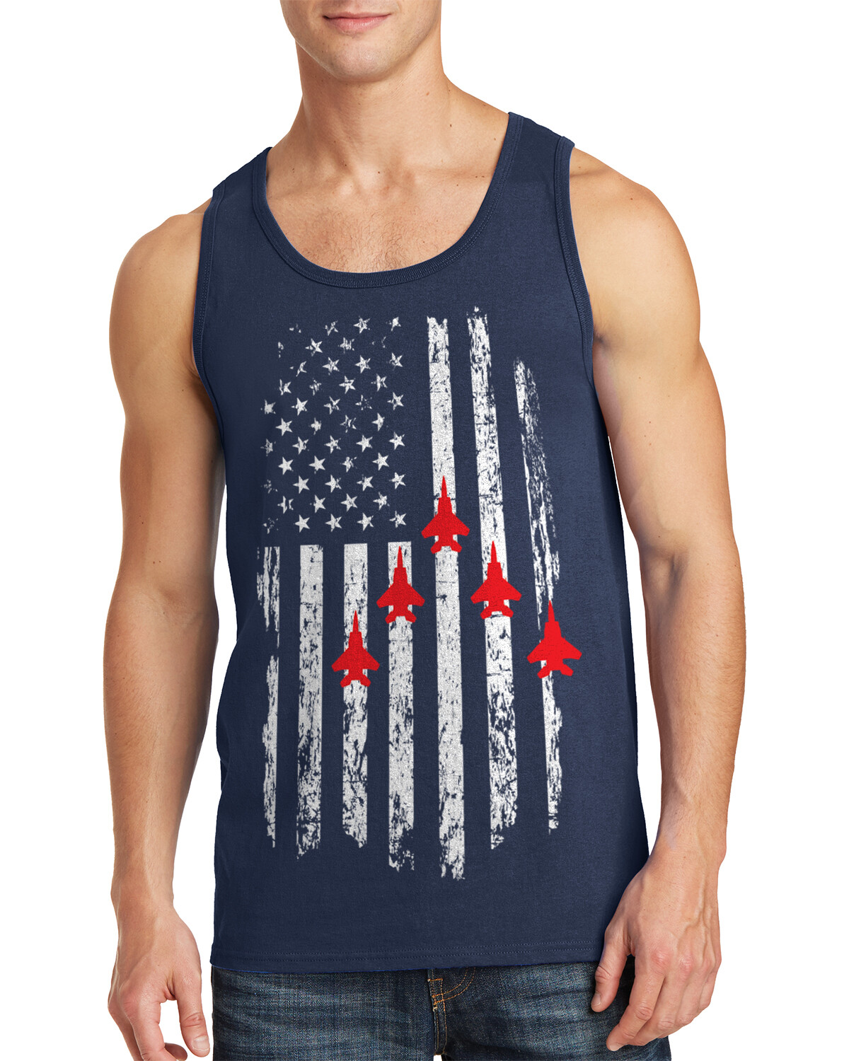 Jet Fighters Flying Over American Flag Men’s Tank Top USA