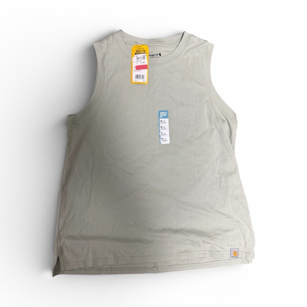 Carhartt Men's Gray Cotton Knit Crew Neck Sleeveless Logo Tank Top Size S gallery