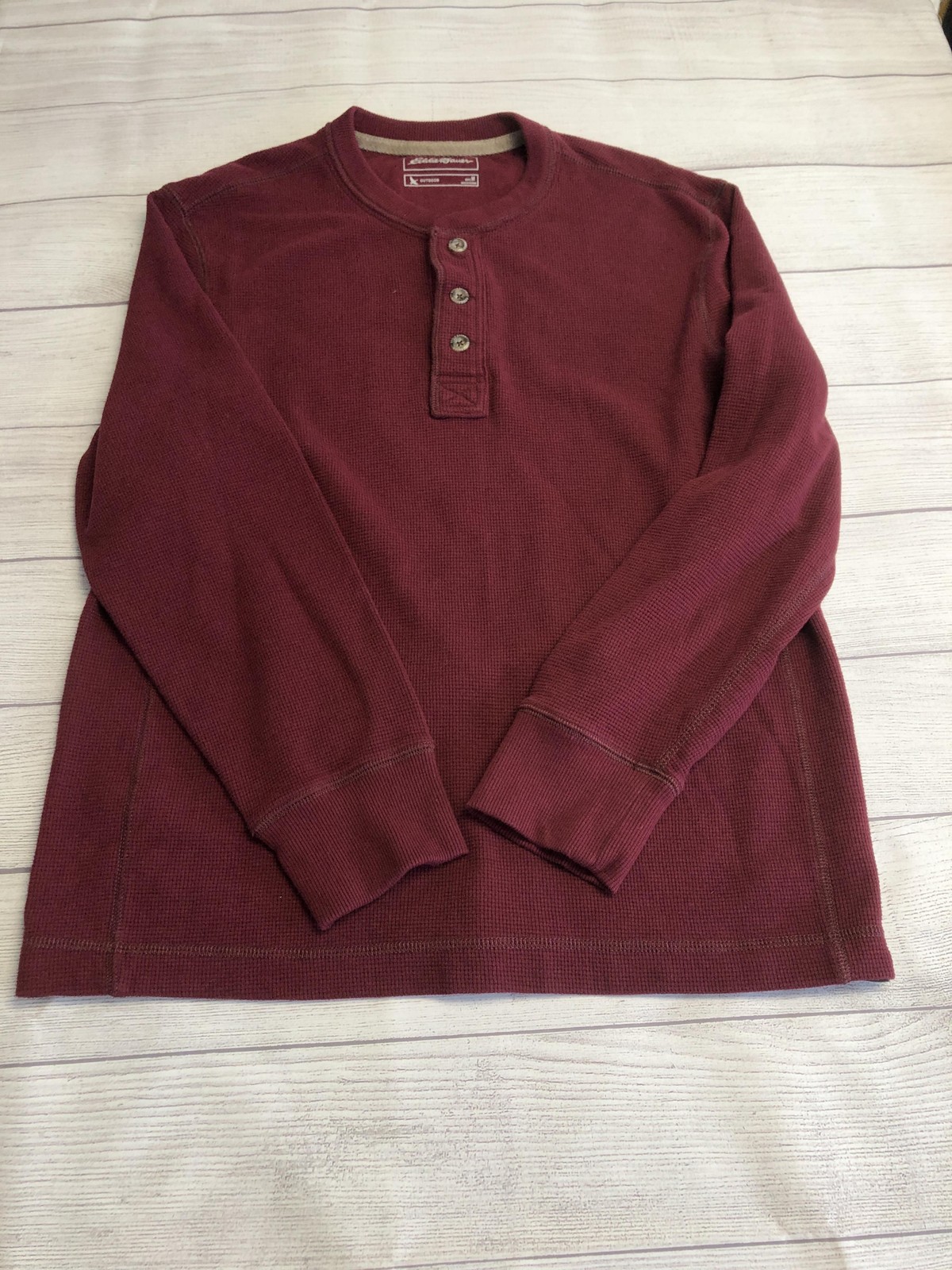 Eddie Bauer Henley Shirt Mens Medium Red Thermal Waffle Long Sleeve Tagless Tee gallery