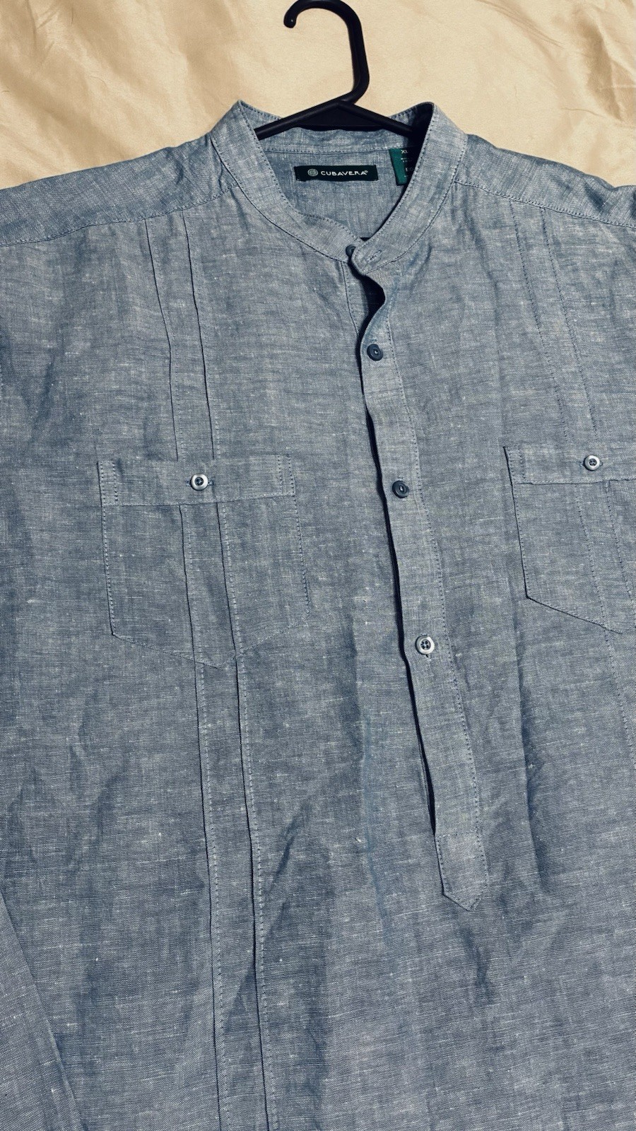Cubavera XL Linen Blue Henley Shirt Banded Collar Tunic Long Sleeve Pullover gallery