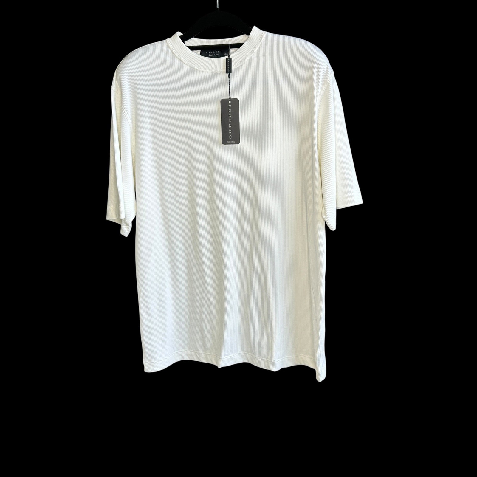 Toscano Men's Tee White Ribbed Knit Crew Neck Pullover Shirt Size Medium NWT gallery