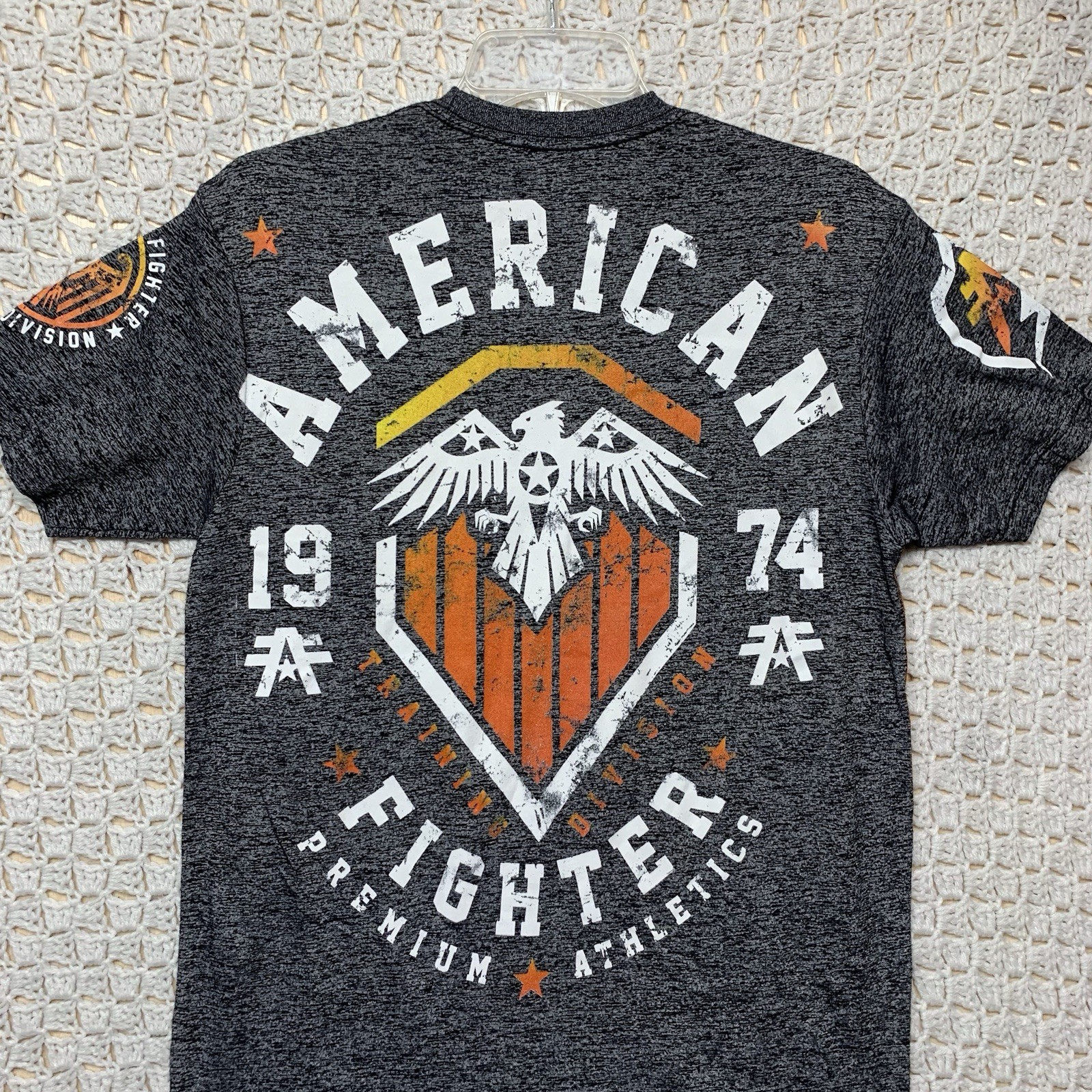 American Fighter Mens Graphic T-Shirt Size M Gray Orange White USA Made gallery