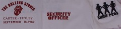 Rolling Stones Carter-Finley Security Officer 9/16/89 Large T-Shirt
