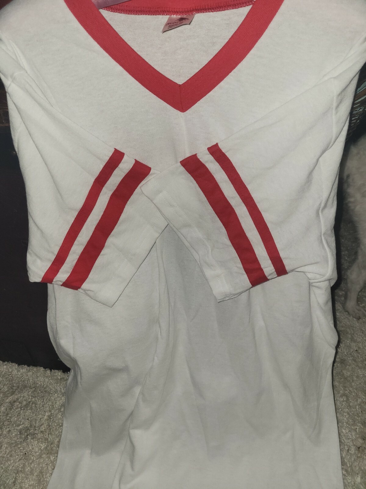Aligusta Sportswear T Shirt White v neck with red stripes size xl gallery