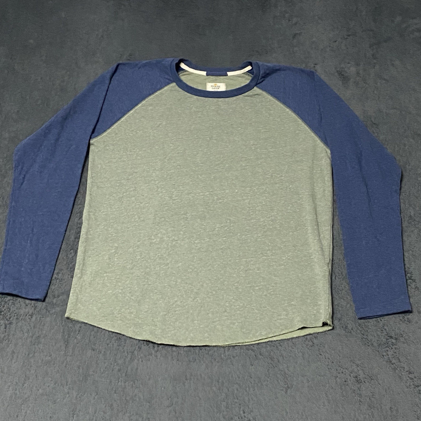 Marine Layer Baseball Jersey Style Raglan Shirt Mens M Blue Green Long Sleeve