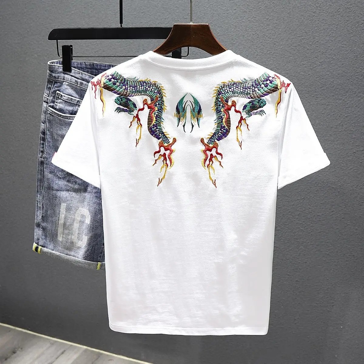 Men's Dragon Embroidered T-Shirt Casual Short Sleeve Summer Ethnic Style Top gallery