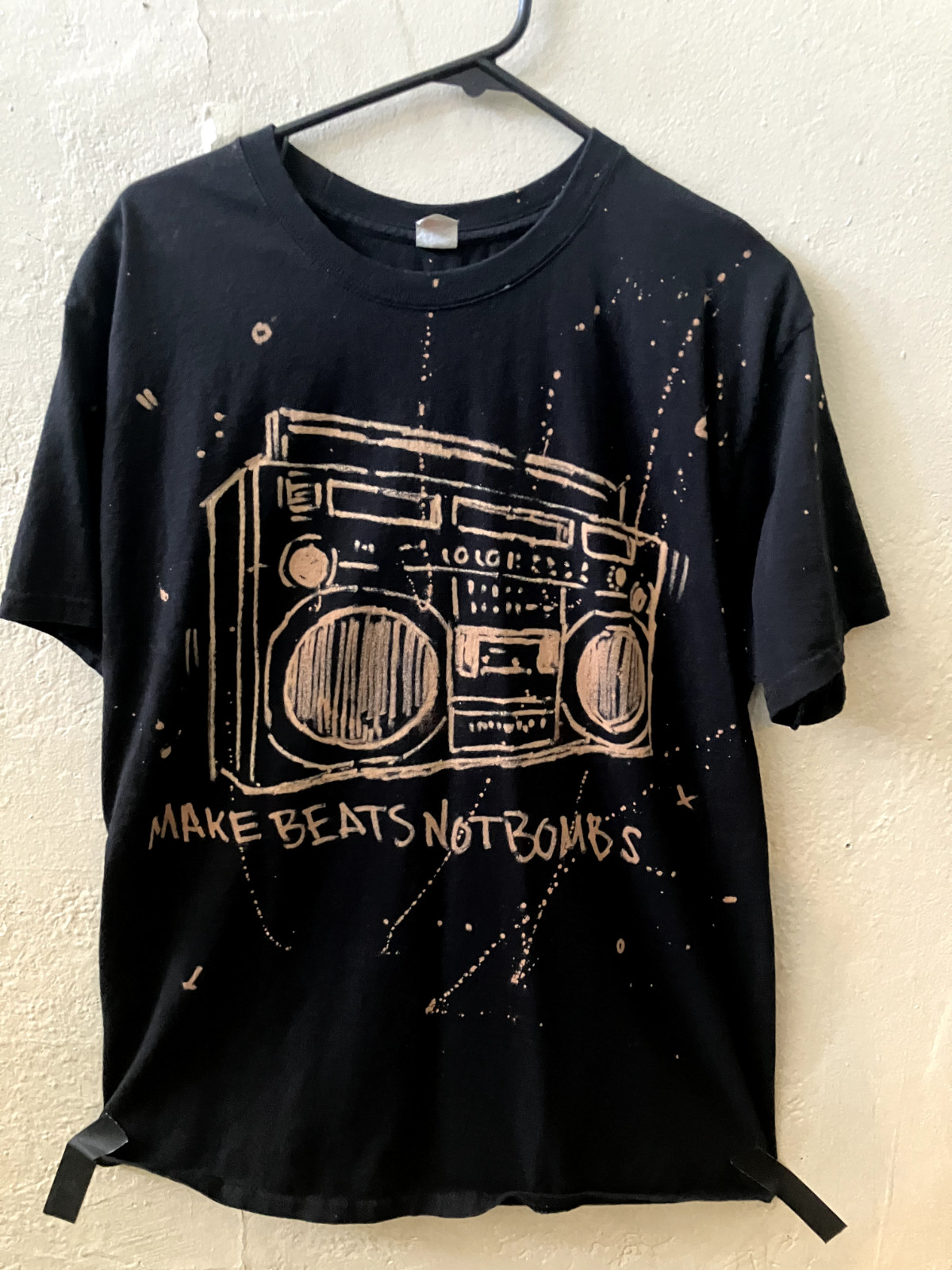Make Beats Not Bombs, DIY, Boom Box, Bleach, T-shirt, Hip-Hop, Adult Men, Black gallery