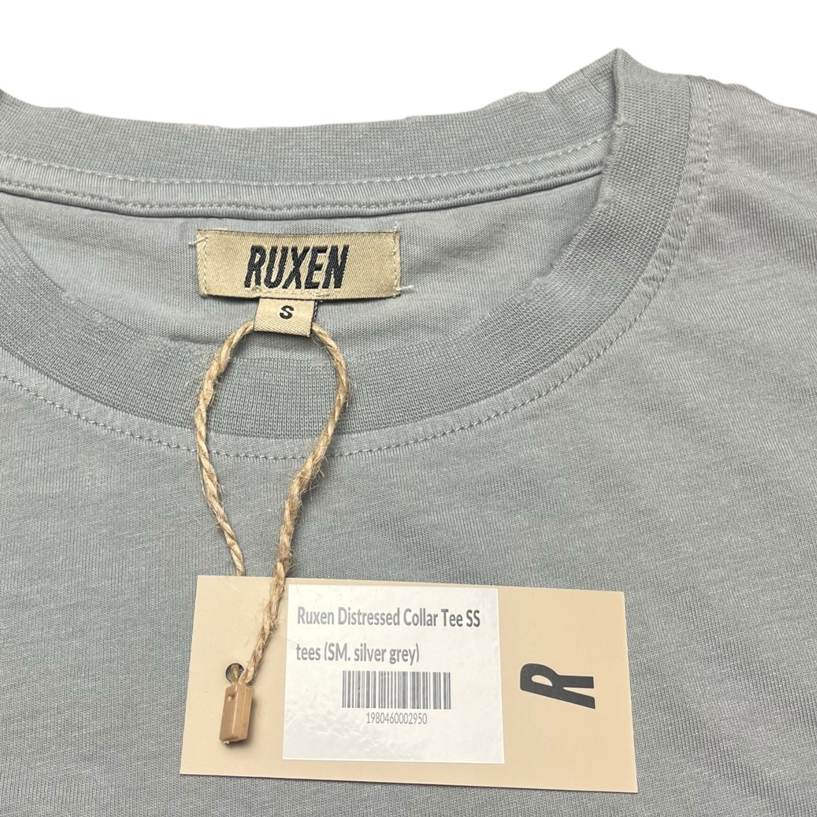 Ruxen Silver Gray Distressed Collar Short Sleeve Crew Neck TShirt Size Small gallery