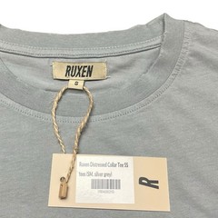 Ruxen Silver Gray Distressed Collar Short Sleeve Crew Neck TShirt Size Small