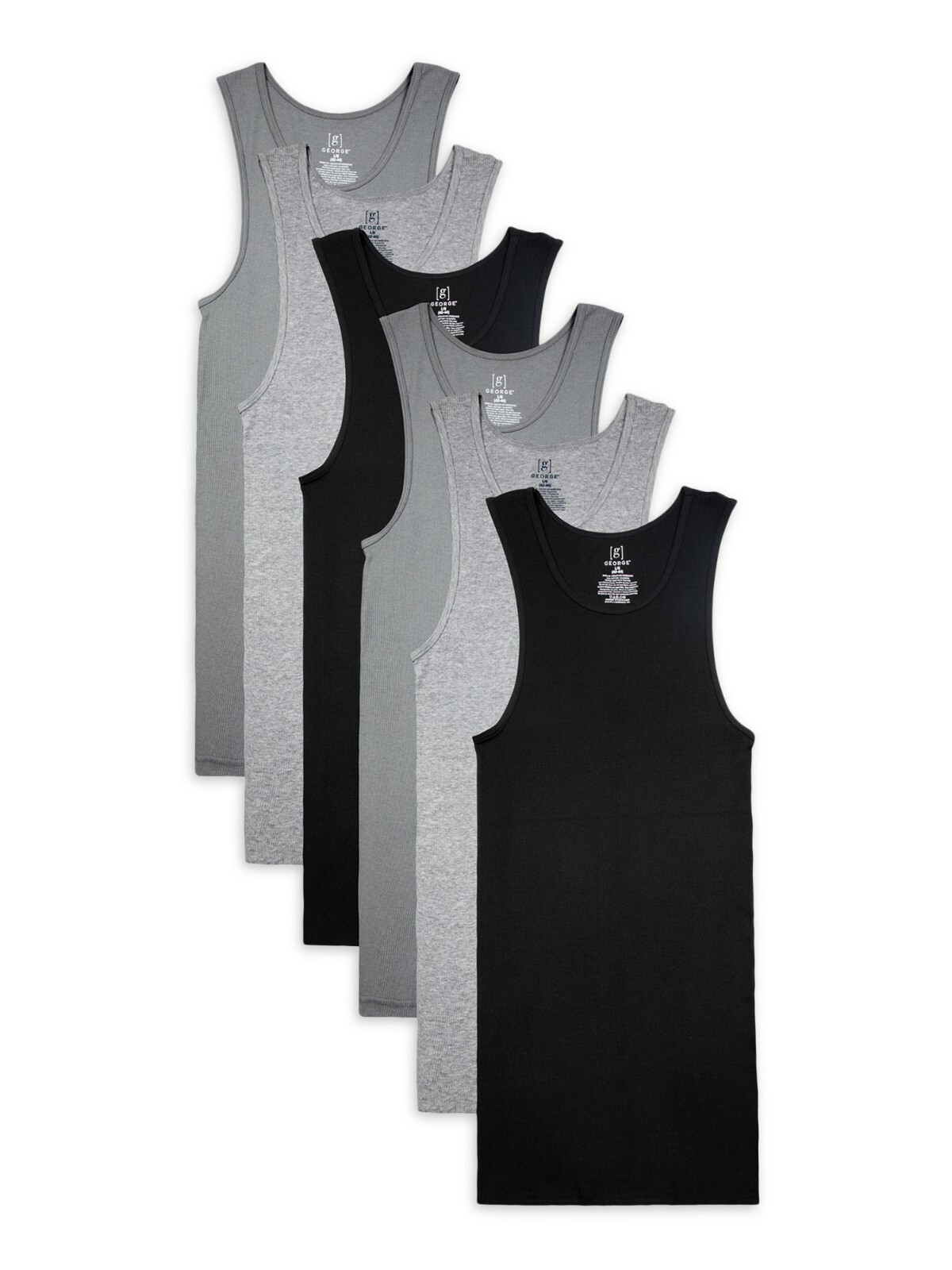 NEW! George Men's Assorted A-Shirts, 6-Pack, Large, Black/Grey gallery