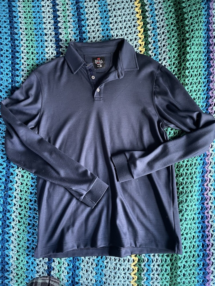 Reda REWOOLUTION Navy Blue T-Shirt long Sleeve 100% Merino Wool Size M