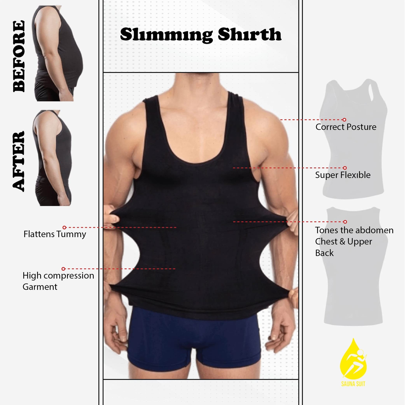 Men's Slimming Body Shaper Vest Abdomen Compression Shirt Workout Tank Tops Gym gallery