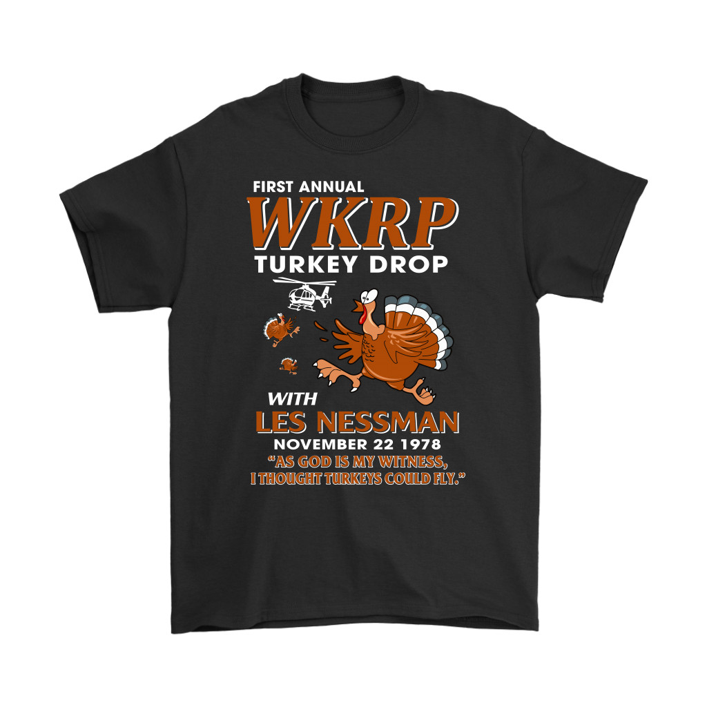 WKRP Turkey Drop with Les Nessman Funny T-shirts - Thanksgiving Day T Shirt Gift gallery