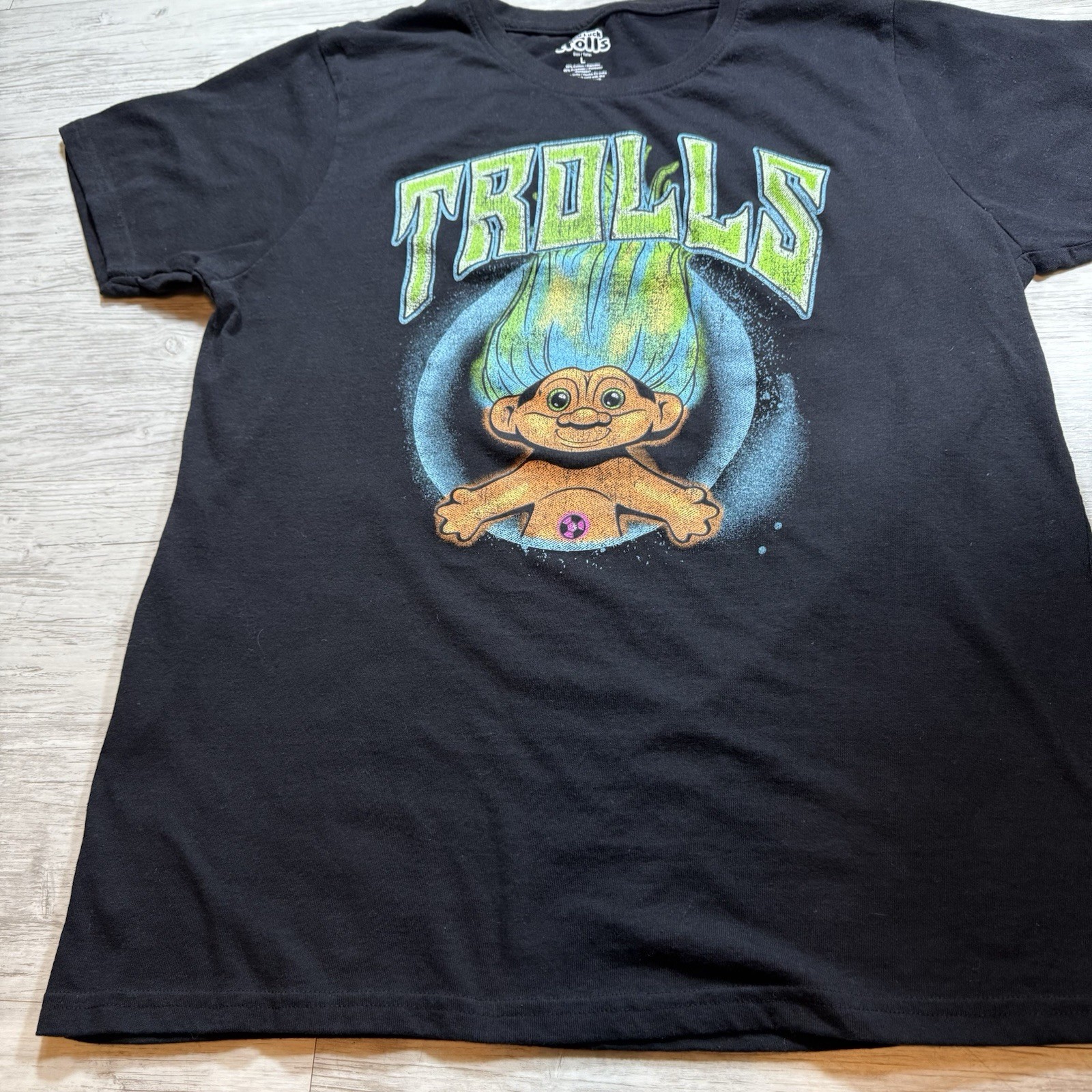 Trolls Good Luck Graphic T-Shirt Men Large Black Green Pull Over Short sleeve gallery