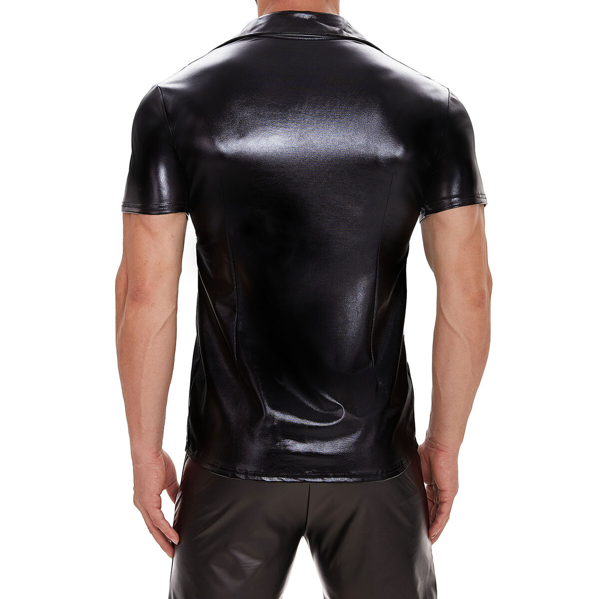 Sexy Men's WetLook Patent Shiny PVC Leather Shirts Coat Top Clubwear Costume gallery