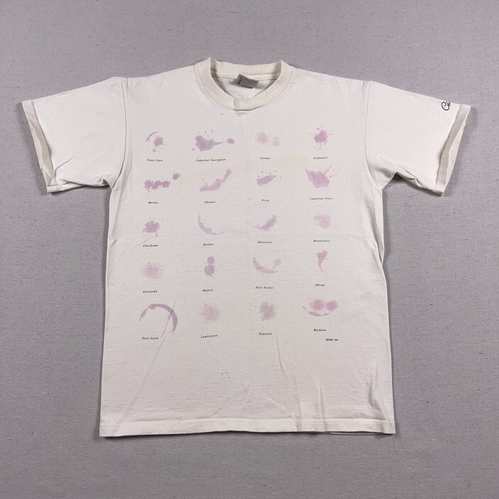 Vtg Wine Stain T Shirt Mens Medium Heavyweight Ivory Single Stitch MINC USA 90s gallery