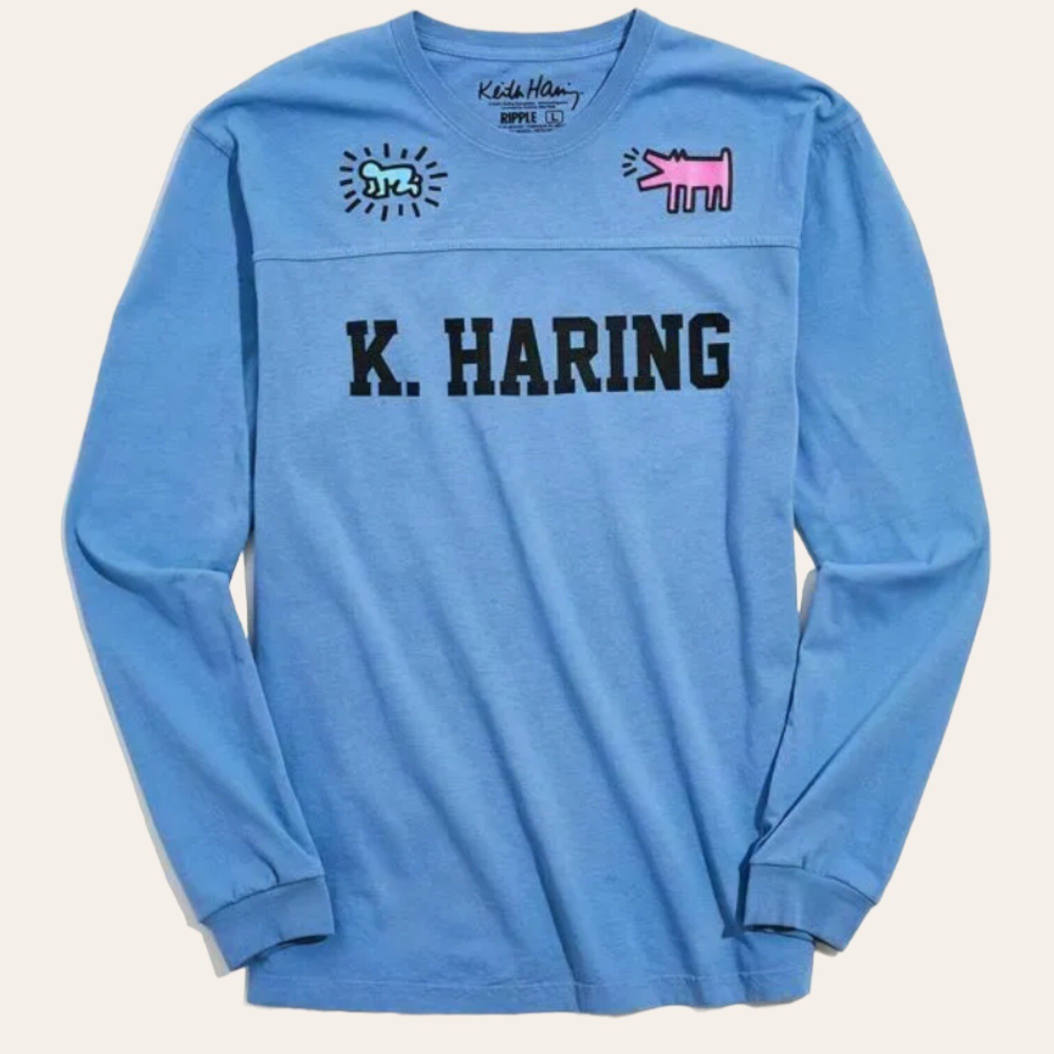 Keith Haring Ripple L Radiant Baby Barking Dog Long Sleeve Football T-Shirt Blue