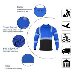 FONIRRA Safety Reflective High Visibility T Shirts for Men with Long Sleeve