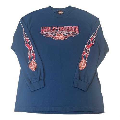 Harley Davidson Large Blue Long Sleeve Graphic T Shirt Kansas City Flames Clean gallery