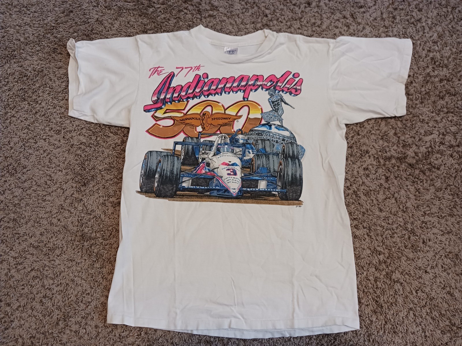 VINTAGE 1993 77th Indianapolis 500 T-Shirt Al Unser Jr Size L Delta USA Made gallery