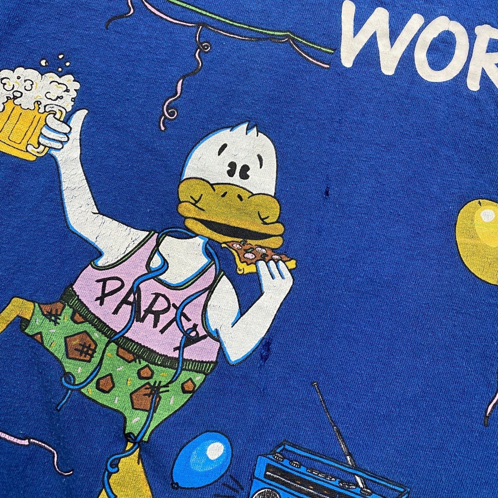 Vintage Don’t Work Be Happy Shirt Mens XL Blue 80S 90S Party Animal Tee USA gallery