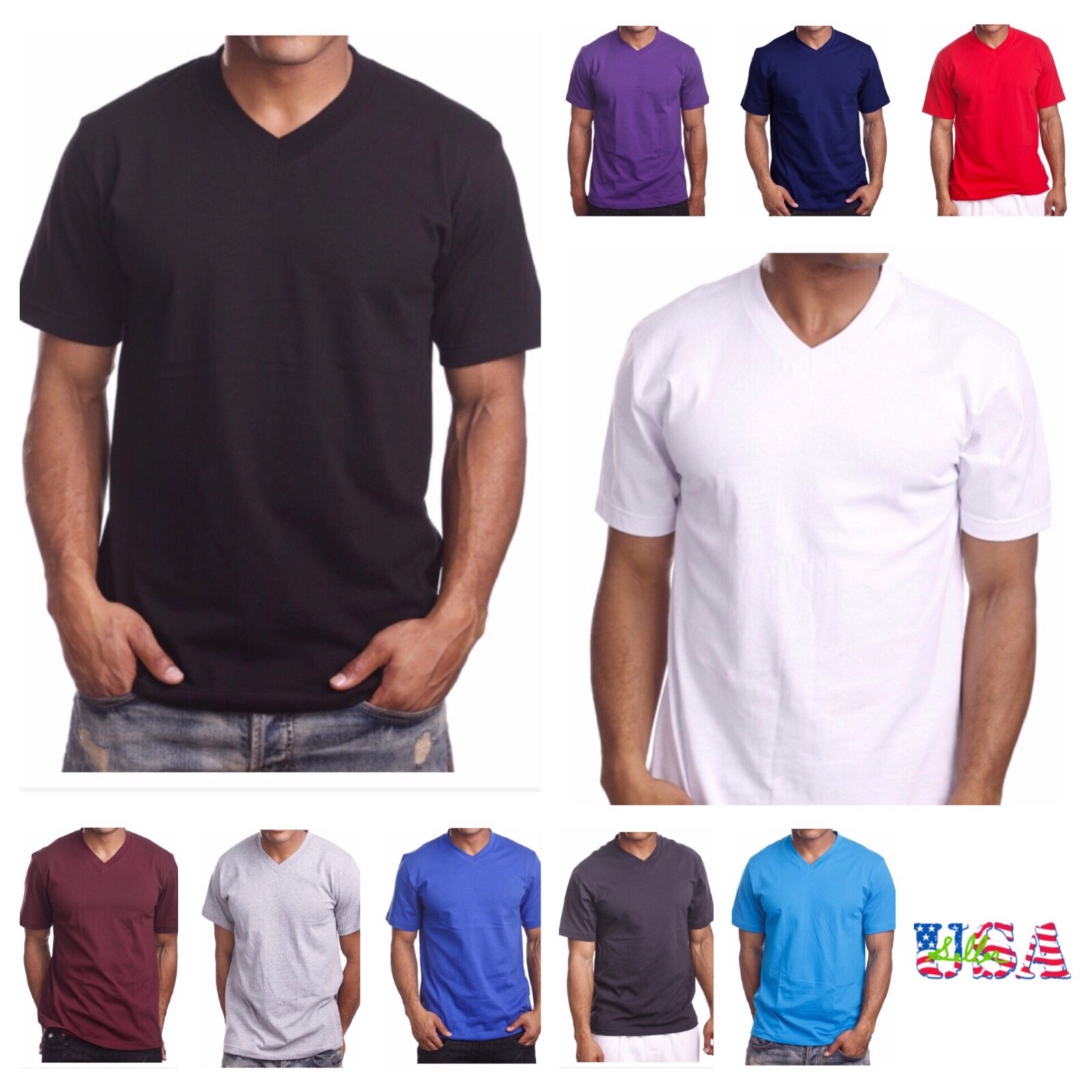 Mens T-Shirt HEAVY WEIGHT Plain V-Neck BIG AND TALL Camo Hunt GYM Active Tee gallery