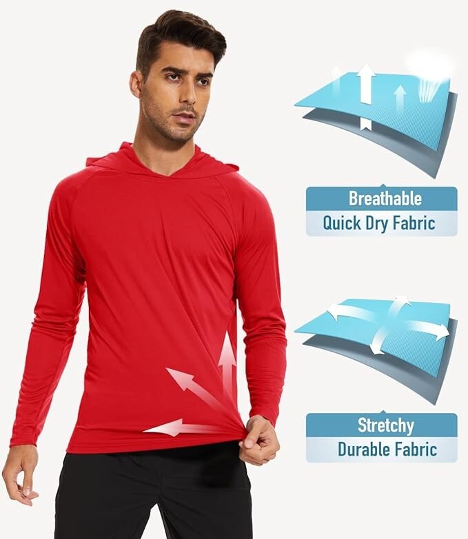MAGCOMSEN Men's Hooded UPF 50+ Sun Protection T Shirts Long Sleeve Athletic Fish gallery