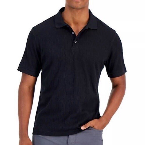 ALFANI Polo Men’s Medium Stretch Textured Stripe Jacquard Sweater Black New
