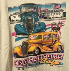Crossroads Cafe 50s Retro Throwback Shirt XL Street Rod Classic Drag Cars Racing
