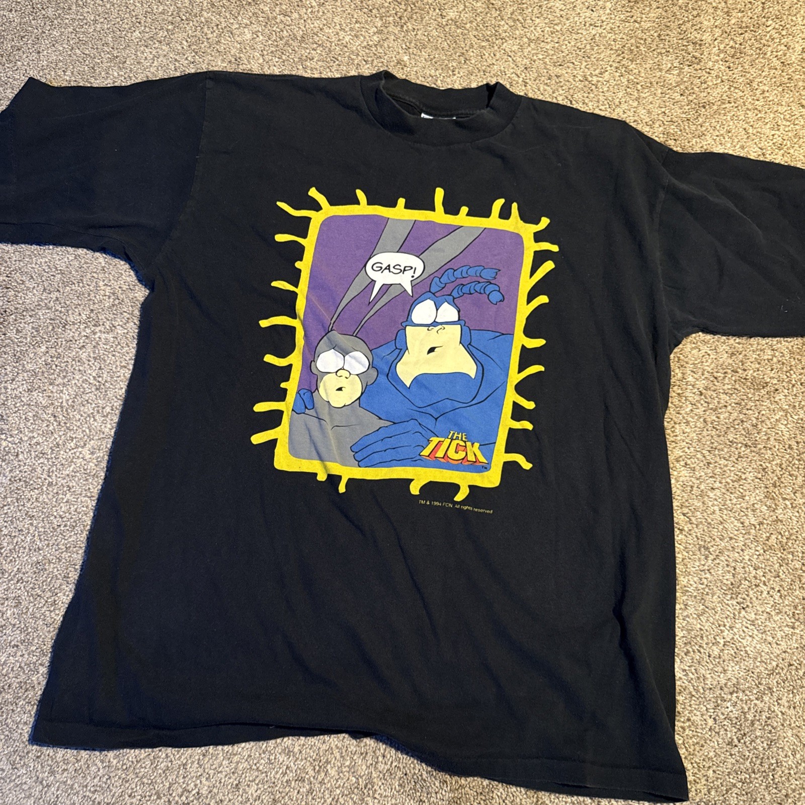 Vintage 1994 the Tick superhero promo cartoon black tee on all sports tag XL gallery