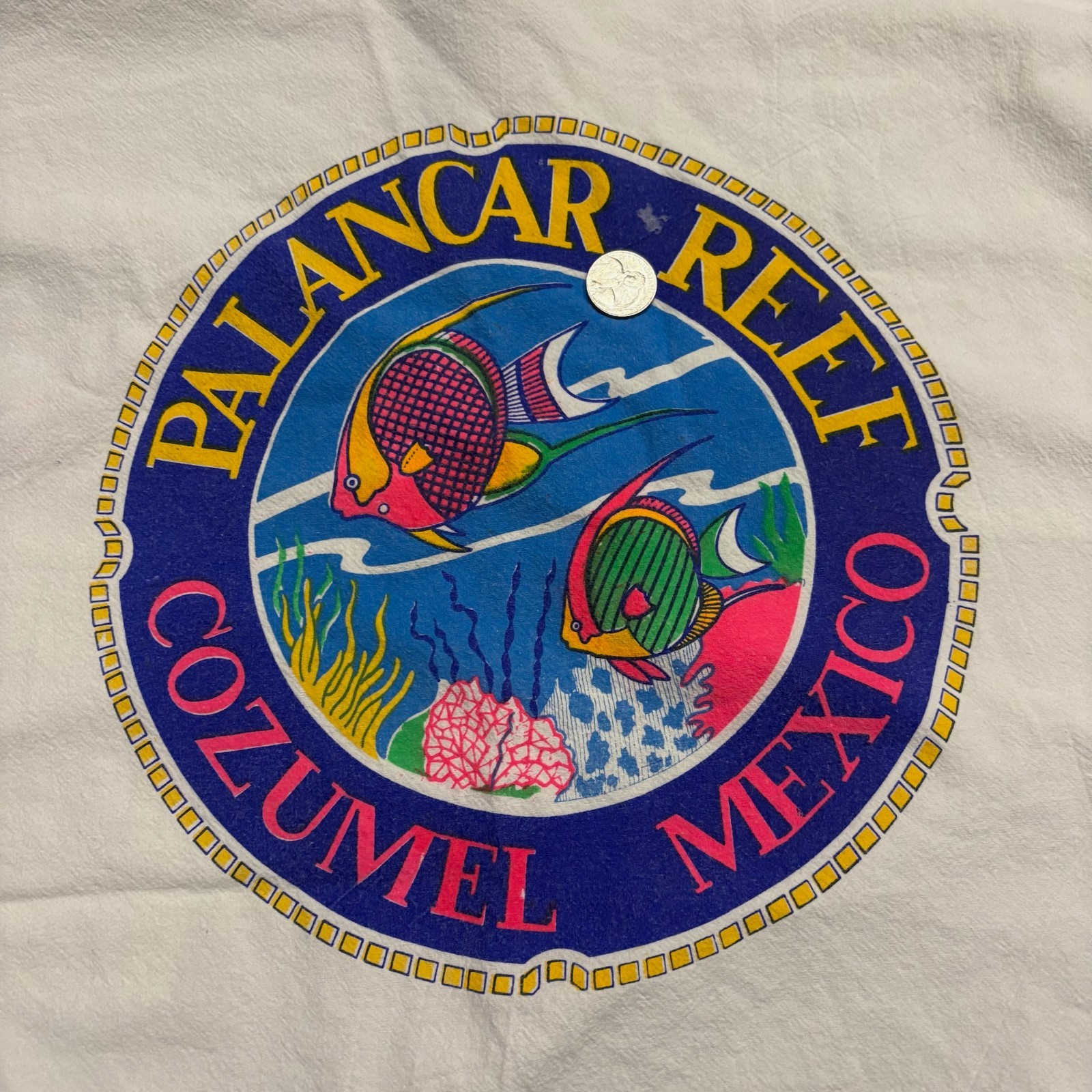 90s / Vintage Palancar Reef Cozumel Mexico Fish Graphic Drawstring Shirt Size XL gallery