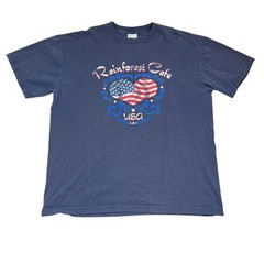 Vintage Y2K Rainforest Cafe USA Flag Heart Graphic Crew Neck T-Shirt Adult XL