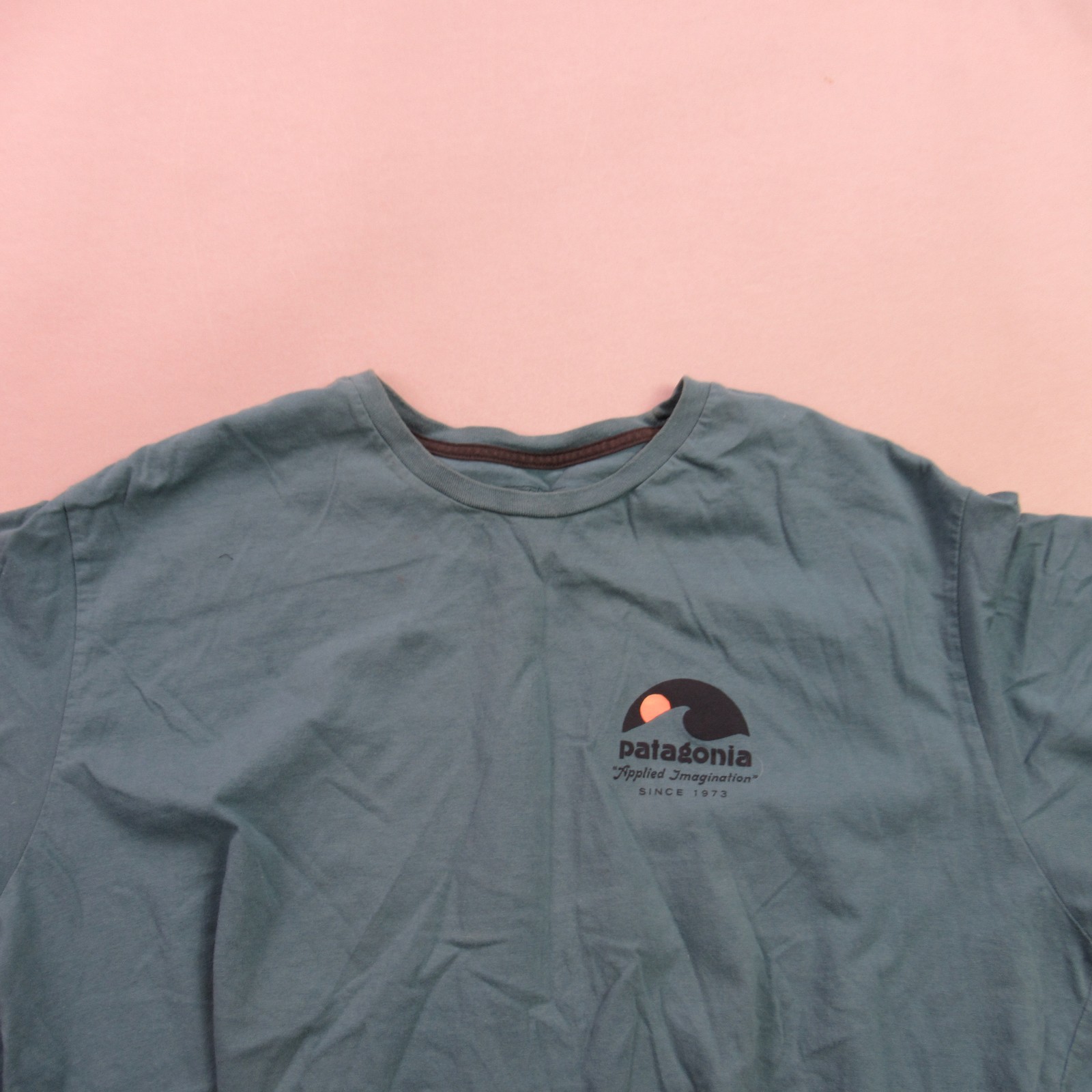 Patagonia Men's Teal Graphic T-Shirt Organic Cotton "Applied Imagination" Size L gallery