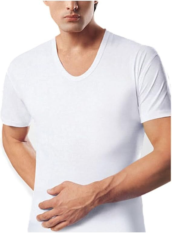 BYC Men's 100% Cotton Classic Fit White Undershirts U-Neck T-Shirts Pack of 12 gallery
