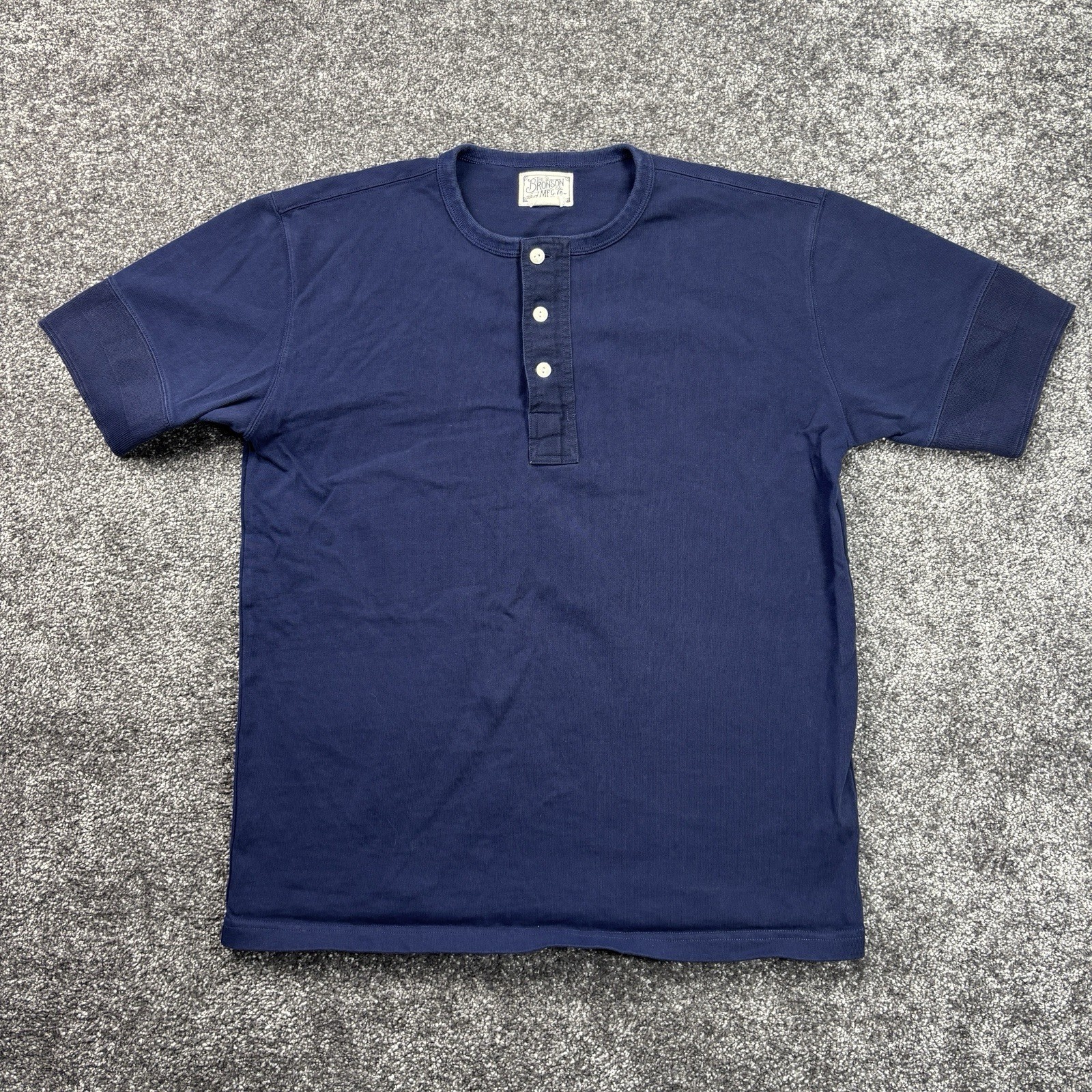 Vintage The Bronson Mfg Henley T-Shirt Mens XL Navy Blue Cotton Short Sleeve gallery