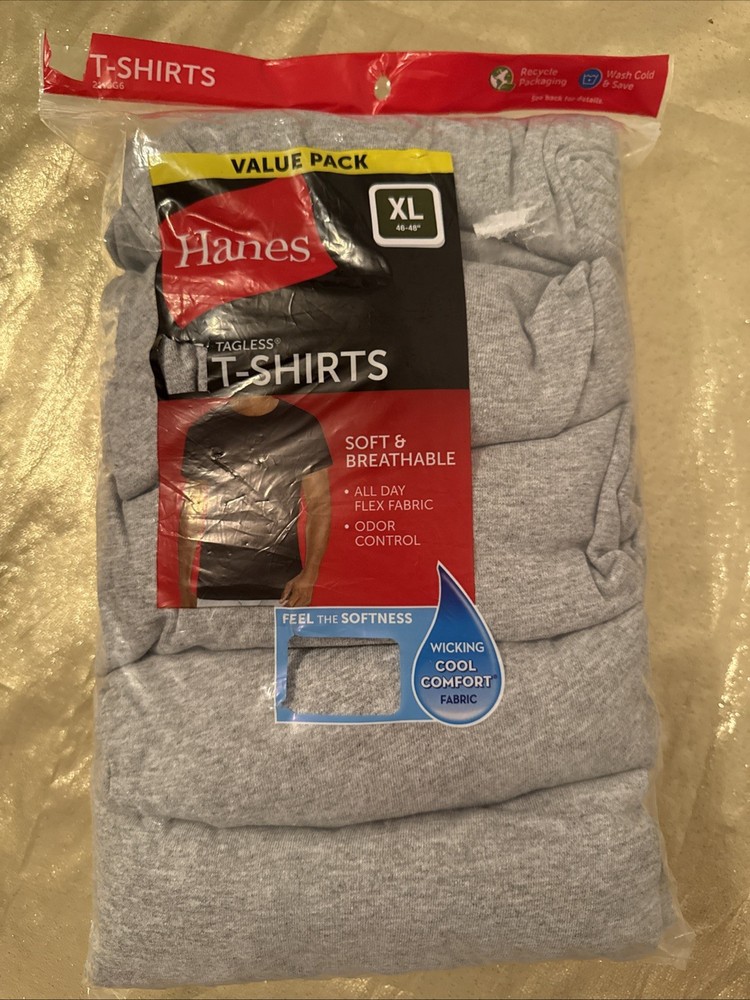 NEW Hanes 5 Pack Crew Neck Cotton Blend T Shirts Gray Men’s Size XL 46″-48″