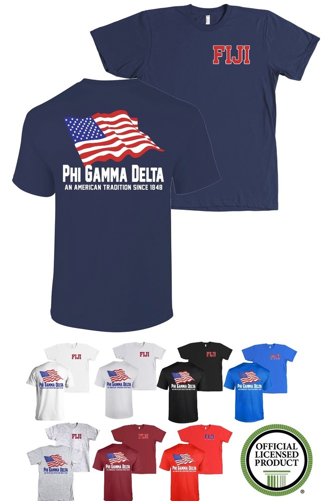FIJI Phi Gamma Delta Fraternity Bella+Canvas American Flag USA Shirt