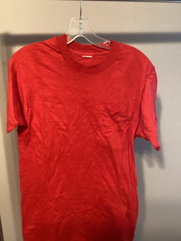 80s Small VTG Red BLANK pocket breast single stitch soft t-shirt