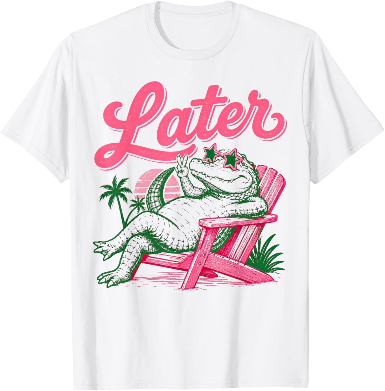 Later Funny Alligator Beach Vacation Retro Sunset Teacher T-Shirt