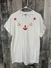Jerzees White Nautical Anchors Unisex T-shirt Size Large