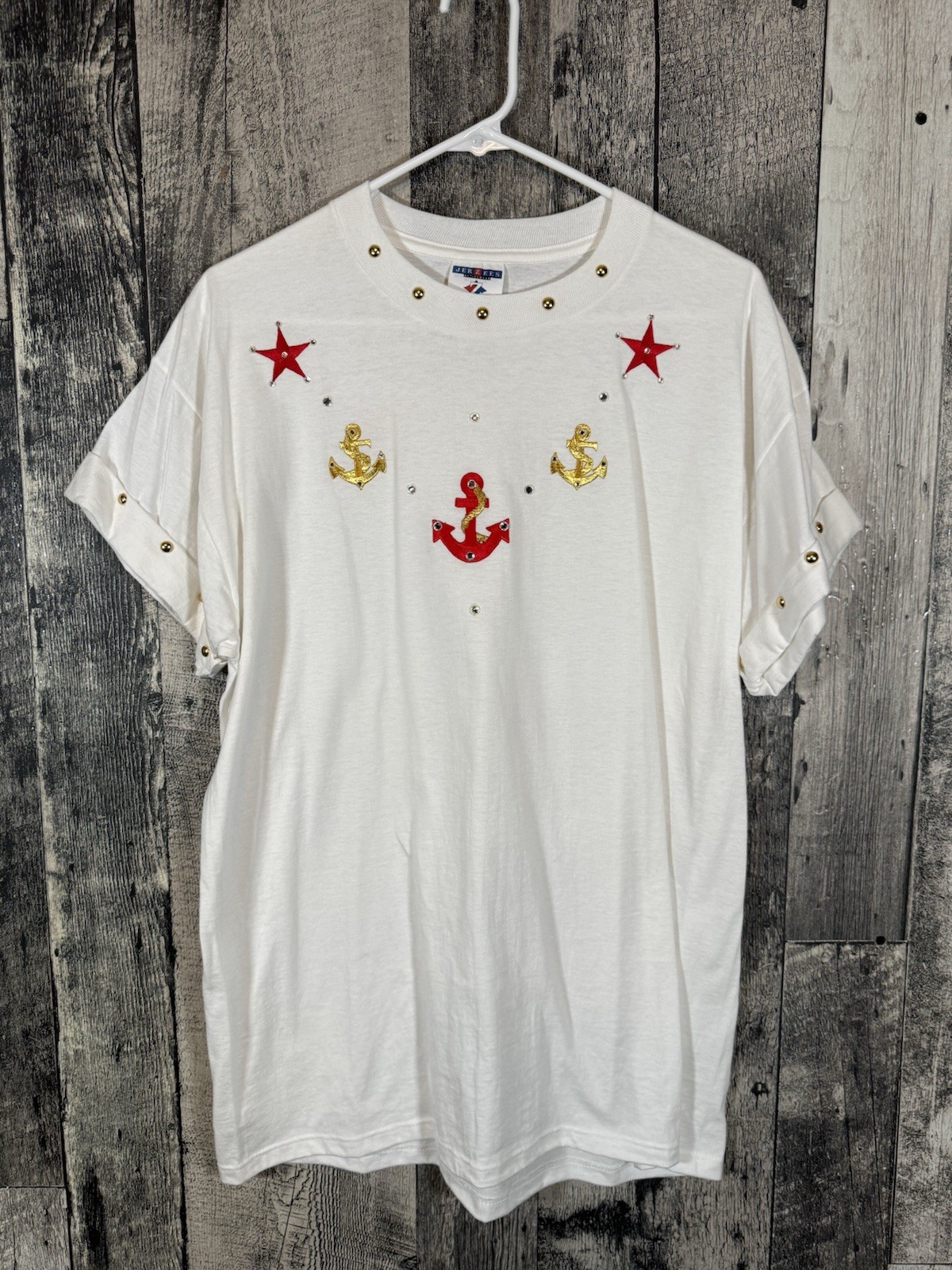 Jerzees White Nautical Anchors Unisex T-shirt Size Large