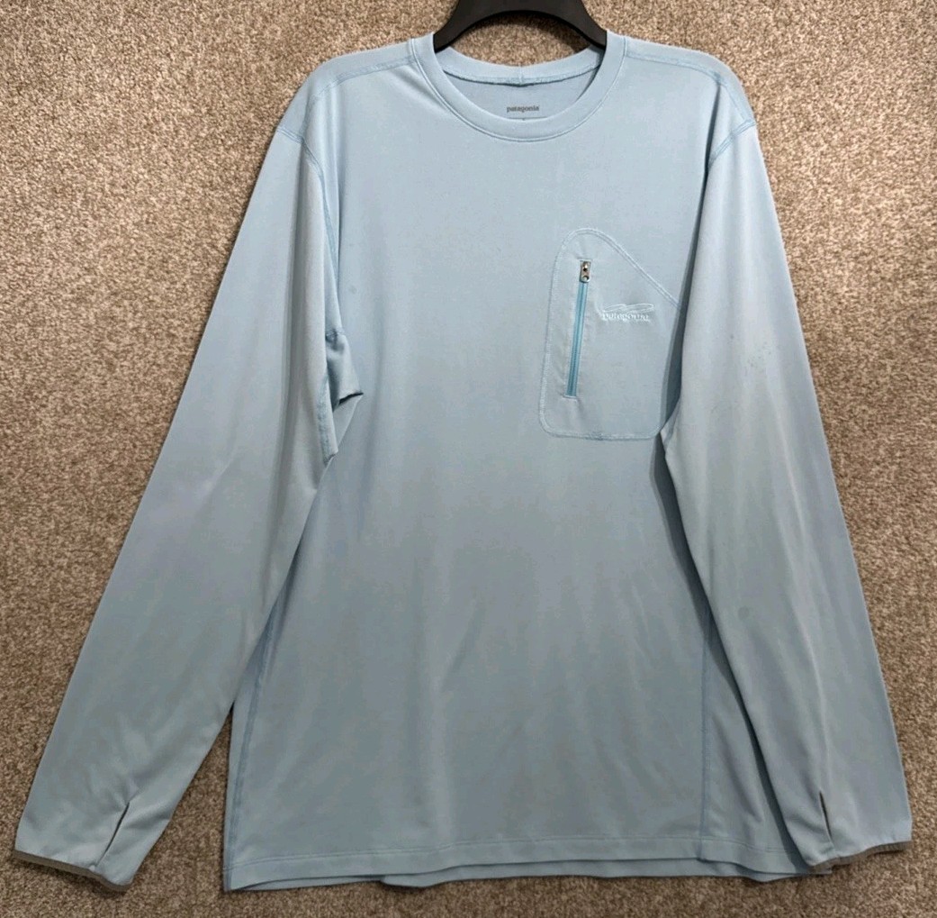 Patagonia Tropic Comfort Crew Shirt Men’s XL Blue Thumb Holes Fly Fishing 52115 gallery