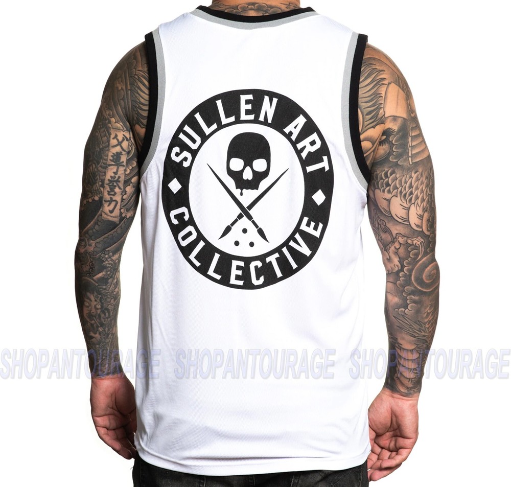 Sullen BOH Jersey White SCM3181 New Premium Tattoo Skull Tank Top For Men