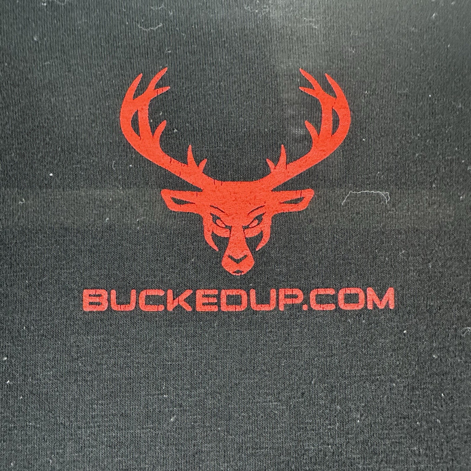 Bucked Up Deer Head Graphic T Shirt Black Red Logo Flag Sleeve Men’s XL gallery