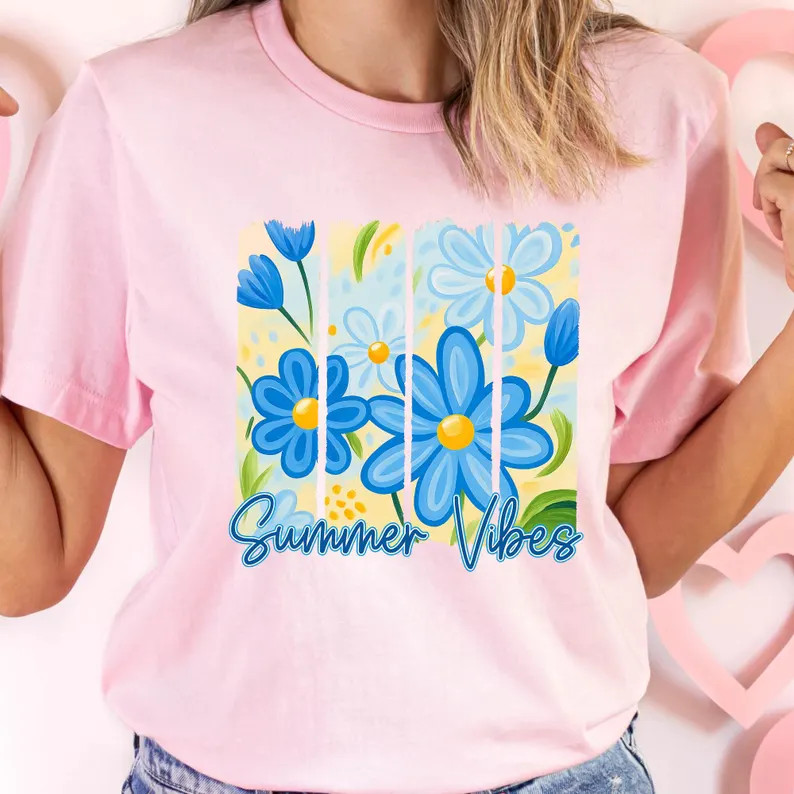 Summer Vibes Floral Comfort Tee Shirt Relaxed Fit Casual Style Gift gallery