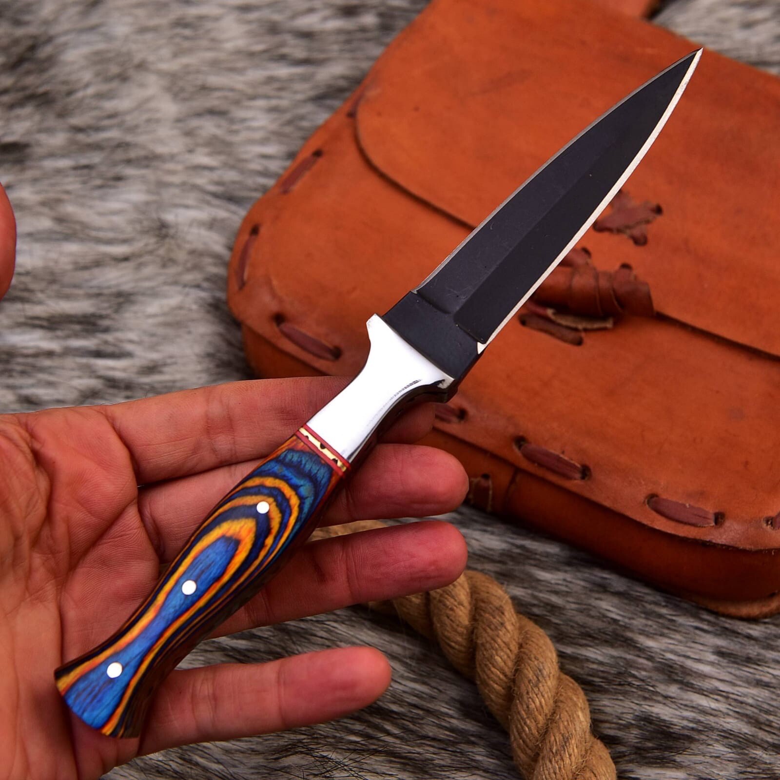 9”D2 FIXED BLADE DOUBLE EDGE DAGGER BOOT KNIFE DIRK THROWING NECK KNIFE FULLTANG