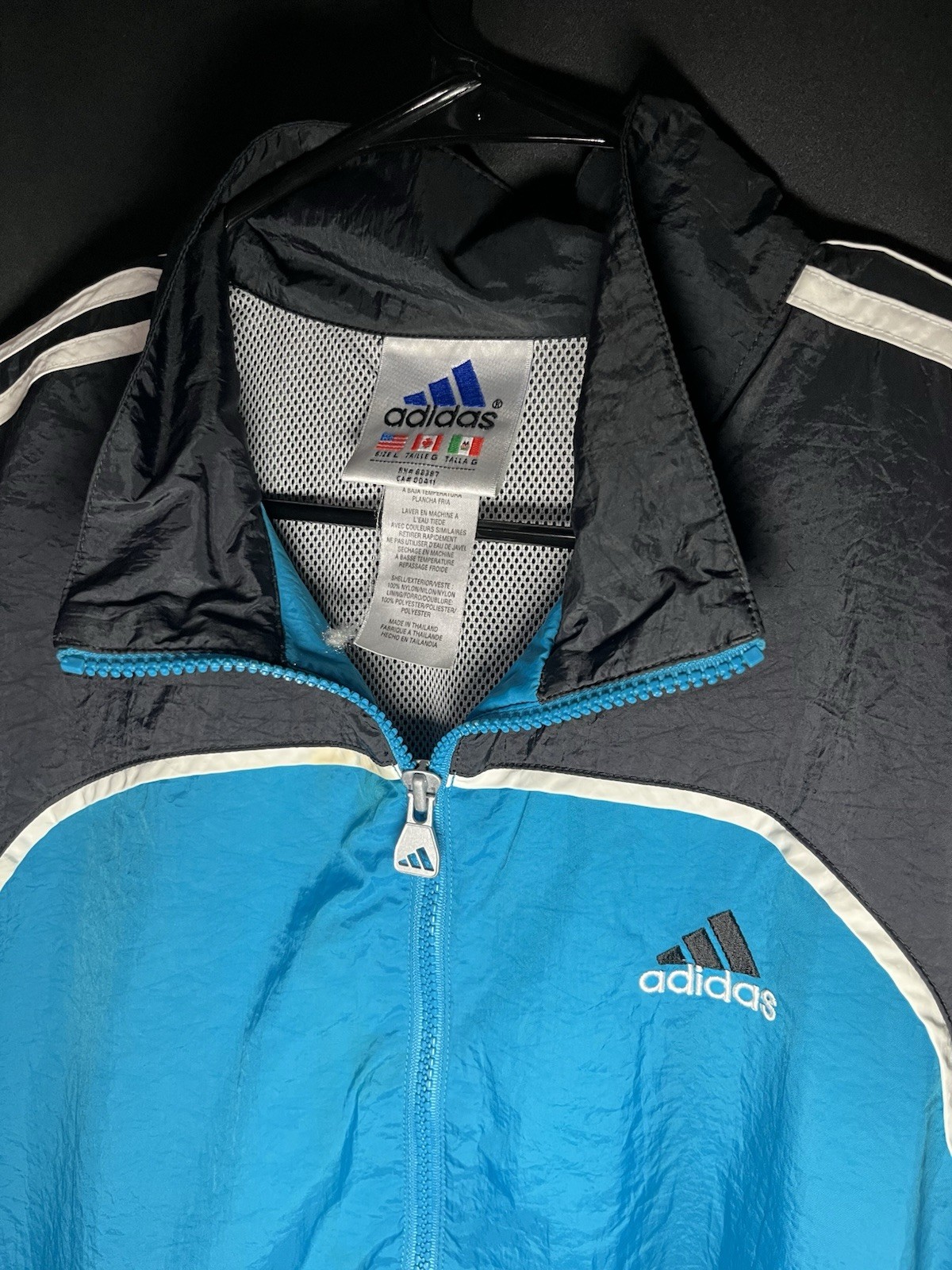 Vintage Black and Blue Adidas Windbreaker Size L Breathable Full Zip Up Hoodie gallery