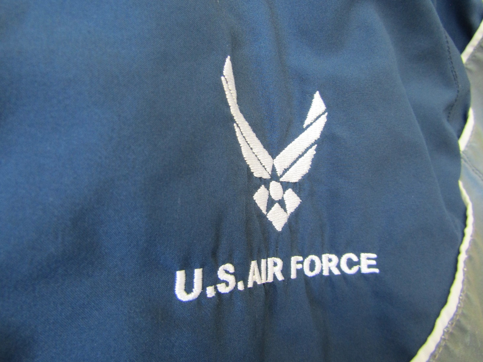U S Air Force Jacket Blue with Stitched Letters and Silver Reflective Stripes L gallery