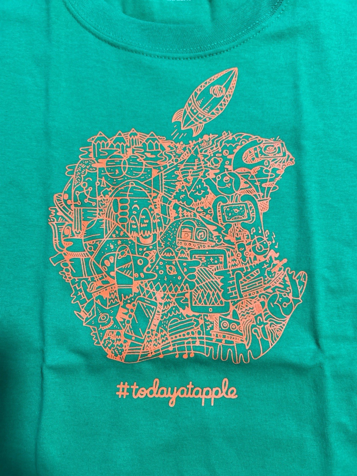 Official Apple T Shirt Apple Camp Today At Apple Green/Orange Size Youth L gallery